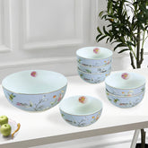 Light Blue Floral Porcelain Dessert Set (7-Piece)